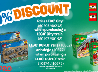Receive a 50% discount on LEGO® rails with the purchase of a LEGO® train set