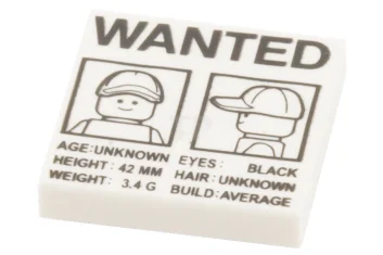 LEGO Tile 2 x 2 with "WANTED" Minifig Mugshots Poster Pattern