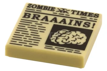 LEGO Baldosa 2 x 2 con Periódico "ZOMBIE TIMES" y "BRAAAINS!"…