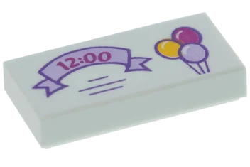 LEGO Tile 1 x 2 with Lavender Ribbon with "12:00" and…