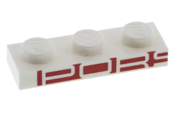 LEGO Plate 1 x 3 with White 'PORS' on Red Background…