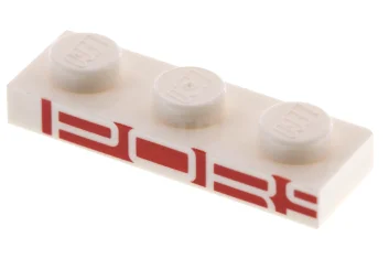 LEGO Plate 1 x 3 with White 'PORS' on Red Background…