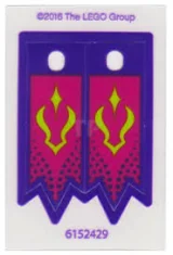 LEGO Plastikfahne mit dunkelviolettem Rand, magentafarbenem Hintergrund und lindgrünem Elfen-Symbolmuster, 2er…