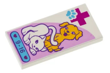 LEGO Tile 2 x 4 with Hospital Cross with Animals Pattern