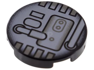 LEGO Tile, Round 2 x 2 with Gray and Black Machinery…