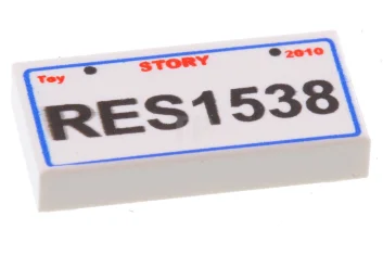 LEGO Fliese 1 x 2 mit 'Toy STORY 2010 RES1538' Nummernschild-Muster