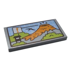 LEGO Tile 2 x 4 with Volcano and Flying Dinosaur Pattern
