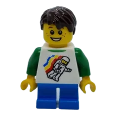 LEGO Bambino con minifigure spaziali classiche che galleggiano