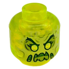 LEGO Minifigur, Kopf Alien-Geist mit gelblich-grünem Gesicht, Schleim-Mund, hochgezogenen Augenbrauen und…