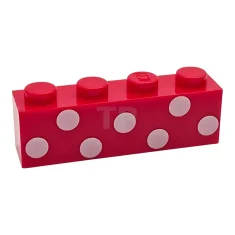 LEGO Brick 1 x 4 with 7 White Polka Dots Pattern