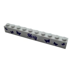 LEGO Ladrillo 1 x 10 con dibujo "mayo" y "junio" morado…