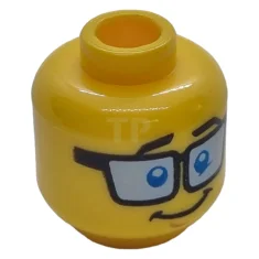 LEGO Minifigur, Kopf Beidseitig blau getönte Brille, dunkelbraune Augenbrauen, Schock-/Lächel-Muster -…