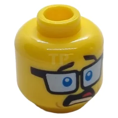 LEGO Minifigur, Kopf Beidseitig blau getönte Brille, dunkelbraune Augenbrauen, Schock-/Lächel-Muster -…