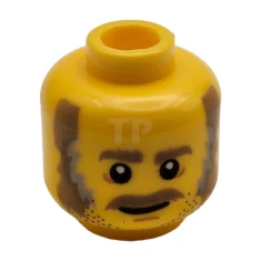 LEGO Minifigur, Kopf Dunkelbraune Augenbrauen, Schnurrbart, dunkelbraune und graue Koteletten, Stoppeln…