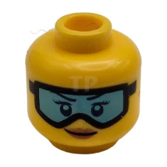 LEGO Minifigur, Kopf weibliche Brille mit hellblauer Skibrille, orangefarbenen Lippen und…