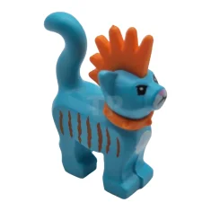LEGO Kat, staand met oranje stekelige mohawk, halsband en strepenpatroon