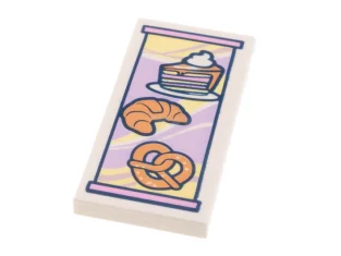 LEGO Fliese 2 x 4 mit Kuchen-, Croissant- und Brezel-Menü-Muster