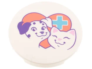 LEGO Tile 3 x 3 Round with Dog and Cat Pattern