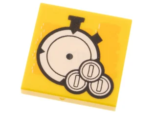 LEGO Fliese 2 x 2 mit Stoppuhr und Münzmuster