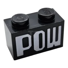 LEGO Brick 1 x 2 with 'POW' Pattern