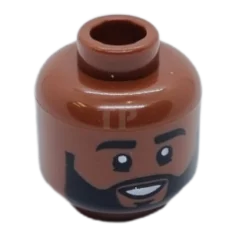 LEGO Minifigur, Kopf, schwarze Augenbrauen und Bart, offener Mund, Lächelmuster -…