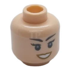 LEGO Minifigur, Kopf weiblich, schwarze Augenbrauen und Augen, dunkelbraune Lippen, offenes…