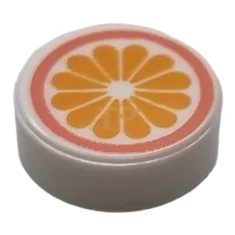 LEGO Carreau 1 x 1 rond avec motif de tranche orange.