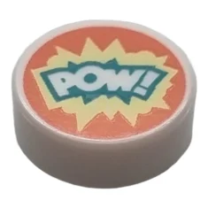 LEGO Tile 1 x 1 Round with 'POW!' Pattern