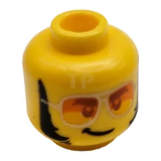 LEGO Minifigur, Kopfbrille, orangefarbene Sonnenbrille mit silbernen Rahmen, schiefes Grinsen, dicke…