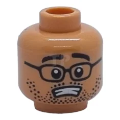 LEGO Kopf Minifigur mit Brille und Bartstoppeln / Verängstigt mit offenem…