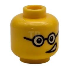 LEGO Kopf-Minifigur mit Brille und schiefem Lächeln / zusammengebissenen Zähnen (beidseitig)