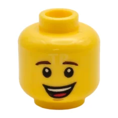 LEGO Minifigur, Kopf Männlich Dunkelbraune Augenbrauen, offener Mund Lächeln mit weißen…