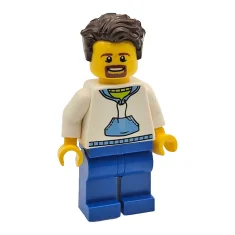 LEGO Homme aux cheveux bruns foncés, bouc, sweat à capuche blanc…