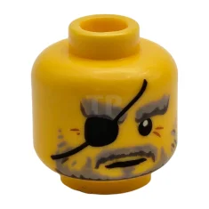 LEGO Minifigur, Kopf, graue Augenbrauen und Bart, schwarze Augenklappe, dunkelorangefarbene Krähenfüße…