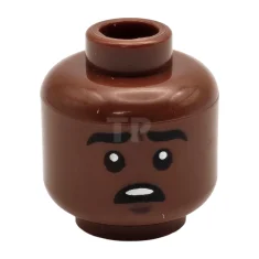 LEGO Minifigur, Kopf mit schwarzen Augenbrauen, offener Mund, der die oberen…