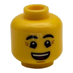 LEGO Minifigur, Kopf, beidseitige Augenbrauen, Krähenfüße, offener Mund, Lächeln mit Schweißtropfen-Muster…