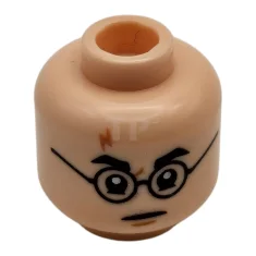 LEGO Minifigur, Kopf Doppelseitige mittelgroße Nougat-Blitznarbe, schwarze Augenbrauen und Brille, Lächeln…