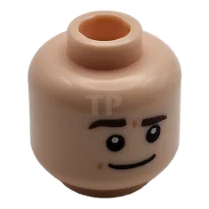 LEGO Minifigur, Kopf Beidseitige dunkelbraune Augenbrauen, breites Grinsen mit hochgezogener Augenbraue…
