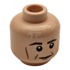 LEGO Minifigur, Kopf, dunkelbraune Augenbrauen, mittlere Nougat-Wangenlinien, Grübchen und Kinngrübchen, Grinse-Muster…