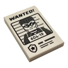 LEGO Tile 2 x 3 with 'WANTED!' Minifigure Mugshot Pattern
