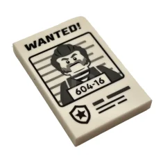 LEGO Tile 2 x 3 with 'WANTED!' Minifigure Mugshot Pattern