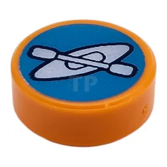 LEGO Fliese 1 x 1 Rund mit Kajak- und Paddel-Muster