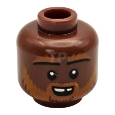 LEGO Minifigur, Kopf Doppelseitige dunkelorangefarbene Augenbrauen und Bart mit dunkelroten Strähnchen,…