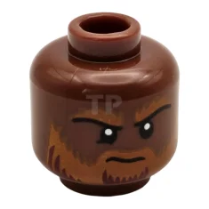 LEGO Minifigur, Kopf Doppelseitige dunkelorangefarbene Augenbrauen und Bart mit dunkelroten Strähnchen,…