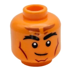LEGO Minifigur, Kopf Doppelseitige schwarze buschige Augenbrauen, dunkelorangefarbene Stirnmarkierungen, dunkelrote Konturlinien,…