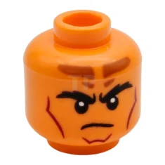 LEGO Minifigur, Kopf Doppelseitige schwarze buschige Augenbrauen, dunkelorangefarbene Stirnmarkierungen, dunkelrote Konturlinien,…
