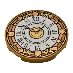 LEGO Tile, Round 3 x 3 with White Clock Face, Copper…