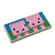 LEGO Tile 2 x 4 with Pixelated Pig and Baby Pig…