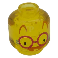 LEGO Minifigur, Kopf Katze, runde magentafarbene Brille, schwarze Augen, orangefarbene Ohren…