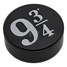 LEGO Tile, Round 1 x 1 with White '9 3/4' Pattern